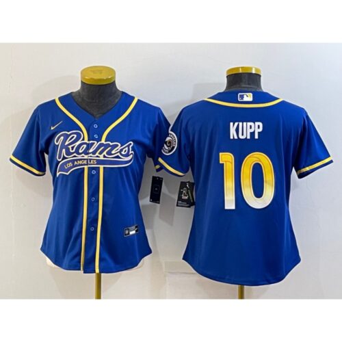 686263a877744_1 Women's Los Angeles Rams #10 Cooper Kupp Royal With Patch Cool Base Stitched Baseball Jersey(Run Small)