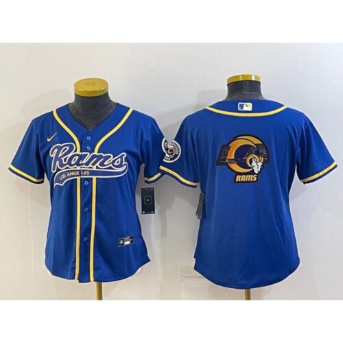 686263ae9f3b0_1 Women's Los Angeles Rams Royal Team Big Logo With Patch Cool Base Stitched Baseball Jersey(Run Small)