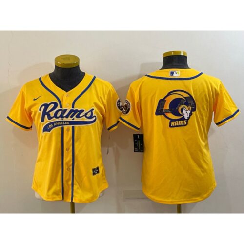 686263e9f2dc6_1 Women's Los Angeles Rams Yellow Team Big Logo With Patch Cool Base Stitched Baseball Jersey(Run Small)