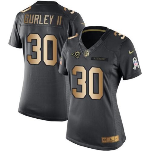 6862648151cf3_1 Rams #30 Todd Gurley II Black Women's Stitched NFL Limited Gold Salute to Service Jersey