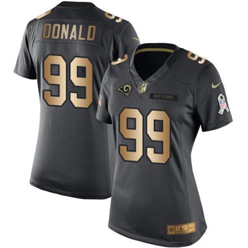 686264845fe0d_1 Rams #99 Aaron Donald Black Women's Stitched NFL Limited Gold Salute to Service Jersey