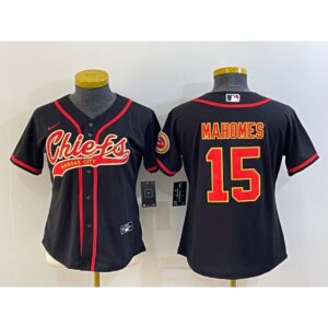6862655865c38_1 Women's Kansas City Chiefs #15 Patrick Mahomes Black With Patch Cool Base Stitched Baseball Jersey(Run Small)