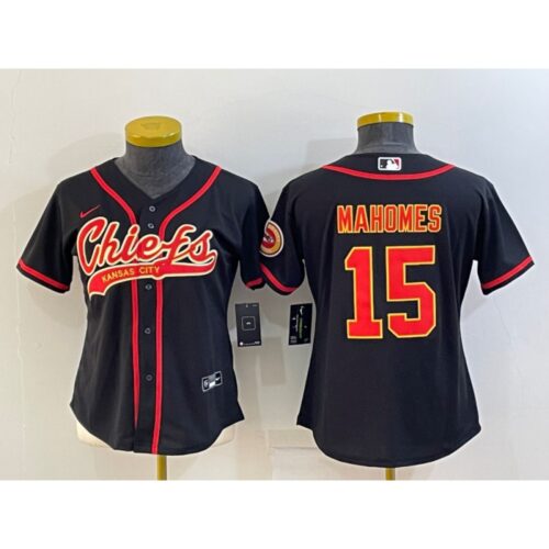 6862655865c38_1 Women's Kansas City Chiefs #15 Patrick Mahomes Black With Patch Cool Base Stitched Baseball Jersey(Run Small)