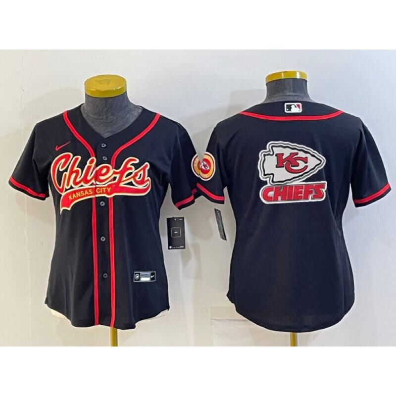 6862655b6ce5e_1 Women's Kansas City Chiefs Black Team Big Logo With Patch Cool Base Stitched Baseball Jersey(Run Small)