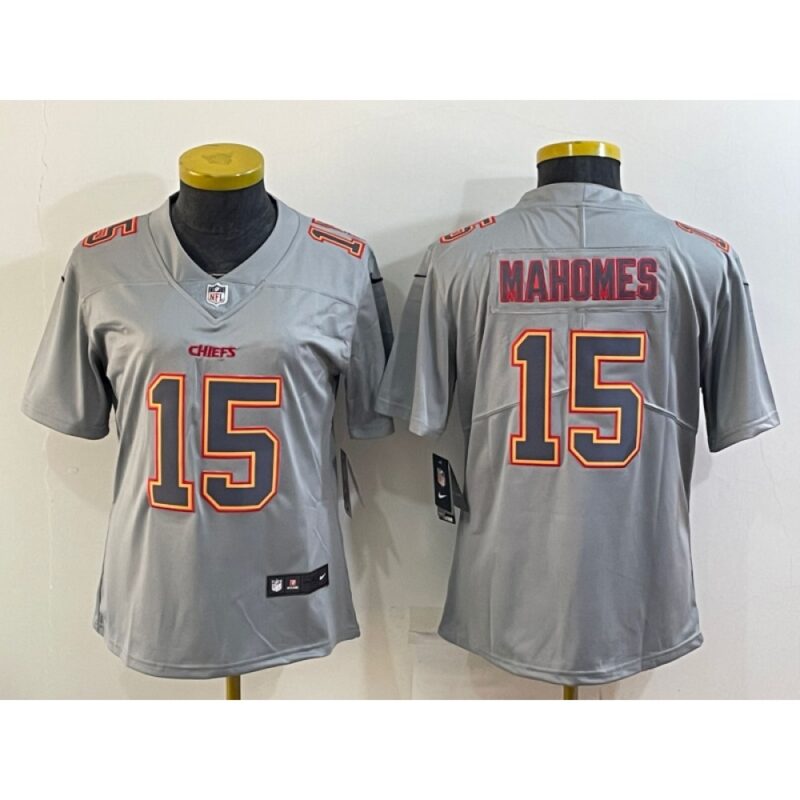 68626592b47b8_1 Women's Kansas City Chiefs #15 Patrick Mahomes Grey Atmosphere Fashion Stitched Jersey(Run Small)