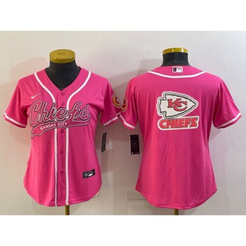 6862659f64c16_1 Women's Kansas City Chiefs Pink Team Big Logo With Patch Cool Base Stitched Baseball Jersey(Run Small)