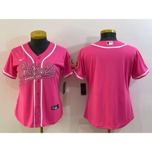 686265a20e7b3_1 Women's Kansas City Chiefs Blank Pink With Patch Cool Base Stitched Baseball Jersey(Run Small)
