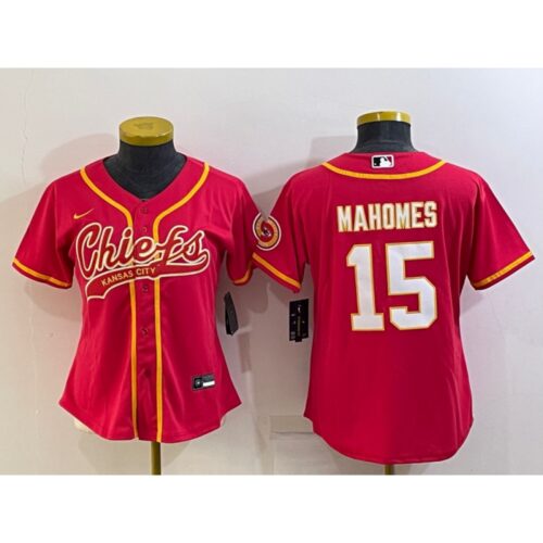 686265a7f2dbd_1 Women's Kansas City Chiefs #15 Patrick Mahomes Red With Patch Cool Base Stitched Baseball Jersey(Run Small)