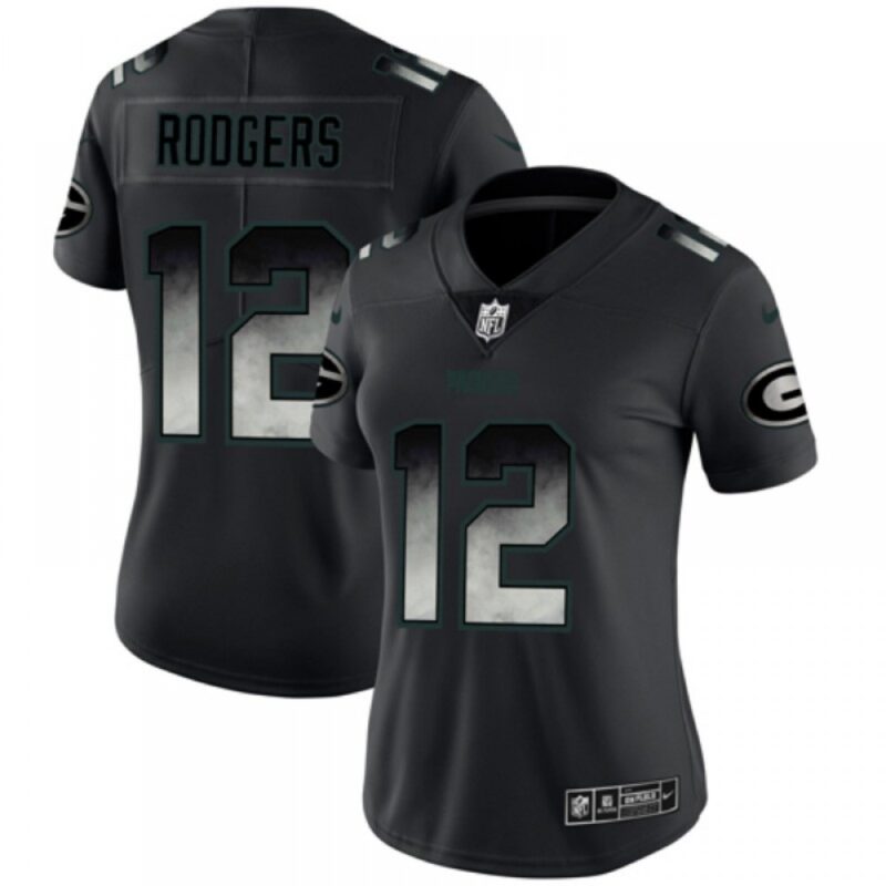 6862661572cb2_1 Women's Green Bay Packers #12 Aaron Rodgers Black 2019 Smoke Fashion Limited Stitched NFL Jersey(Run Small)