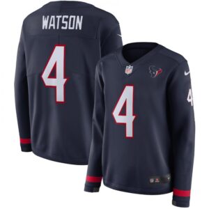 6862666375fe0_1 Women's Houston Texans #4 Deshaun Watson Navy Therma Long Sleeve Stitched NFL Jersey