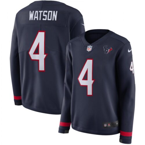 6862666375fe0_1 Women's Houston Texans #4 Deshaun Watson Navy Therma Long Sleeve Stitched NFL Jersey