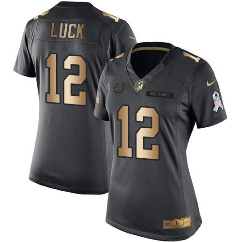 68626686984b3_1 Colts #12 Andrew Luck Black Women's Stitched NFL Limited Gold Salute to Service Jersey