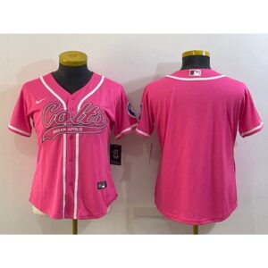 686266a81406c_1 Women's Indianapolis Colts Blank Pink With Patch Cool Base Stitched Baseball Jersey(Run Small)