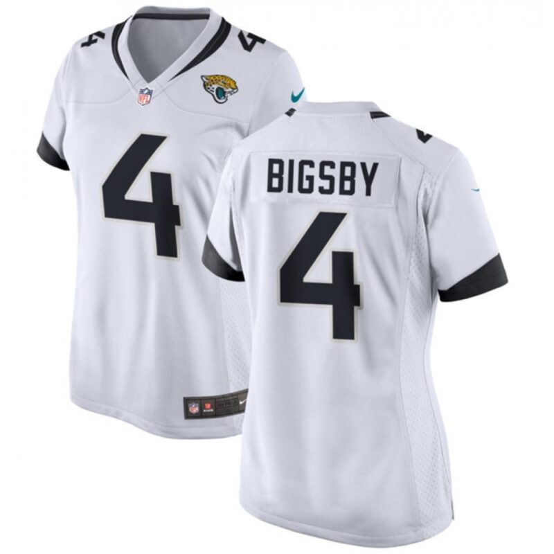 686266da2c896_1 Women's Jacksonville Jaguars #4 Tank Bigsby White Stitched Jersey(Run Small)