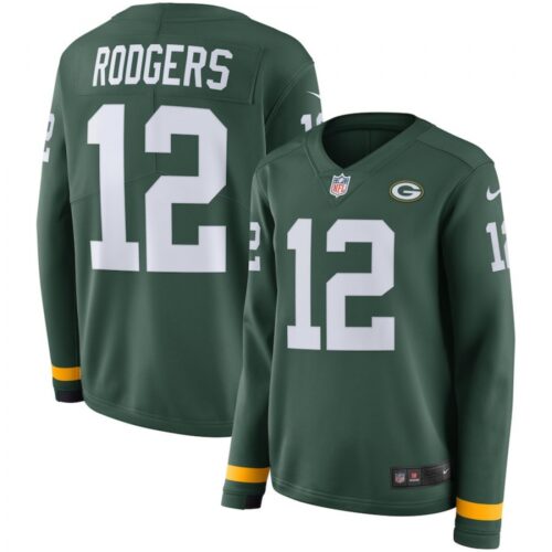 686266ef48d16_1 Women's Green Bay Packers #12 Aaron Rodgers Green Therma Long Sleeve Stitched NFL Jersey