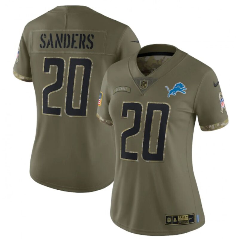 6862671ced713_1 Women's Detroit Lions #20 Barry Sanders 2022 Olive Salute To Service Limited Stitched Jersey(Run Small)