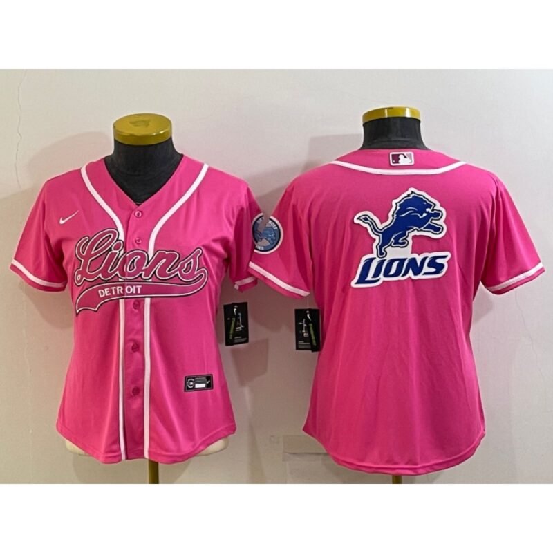 6862671fde0db_1 Women's Detroit Lions Pink Team Big Logo With Patch Cool Base Stitched Baseball Jersey(Run Small)