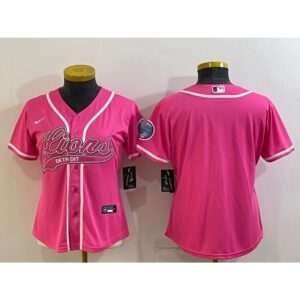 68626722e550c_1 Women's Detroit Lions Blank Pink With Patch Cool Base Stitched Baseball Jersey(Run Small)