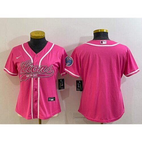 68626722e550c_1 Women's Detroit Lions Blank Pink With Patch Cool Base Stitched Baseball Jersey(Run Small)
