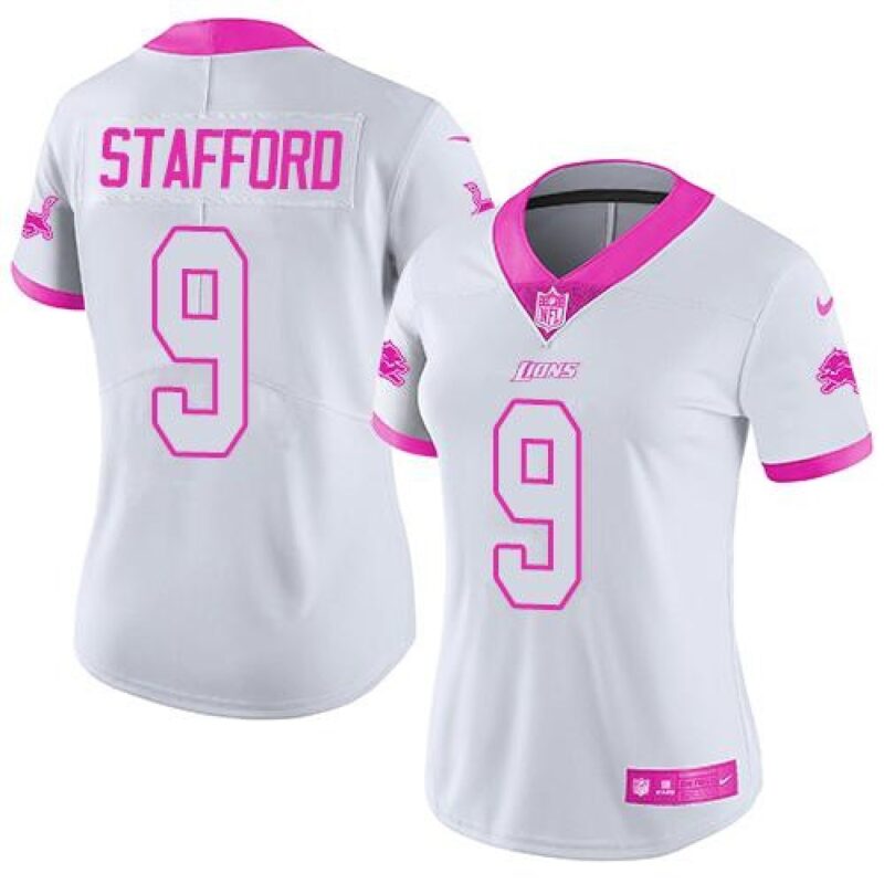 68626728d0c72_1 Lions #9 Matthew Stafford White/Pink Women's Stitched NFL Limited Rush Fashion Jersey
