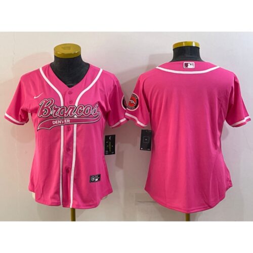 6862677dba27b_1 Women's Denver Broncos Blank Pink With Patch Cool Base Stitched Baseball Jersey(Run Small)
