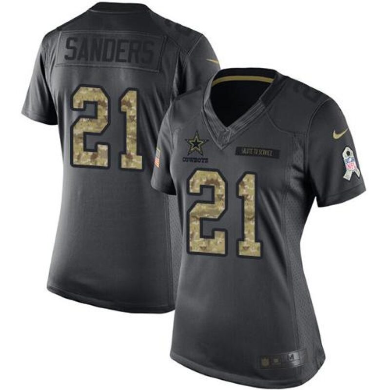 68626846e7fc4_1 Cowboys #21 Deion Sanders Black Women's Stitched NFL Limited 2016 Salute to Service Jersey