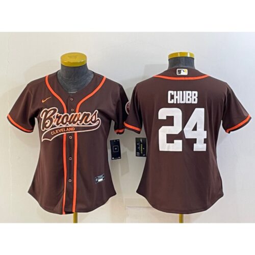 686269708f962_1 Women's Cleveland Browns #24 Nick Chubb Brown With Patch Cool Base Stitched Baseball Jersey(Run Small)