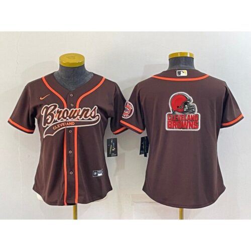 68626973945ed_1 Women's Cleveland Browns Brown Team Big Logo With Patch Cool Base Stitched Baseball Jersey(Run Small)