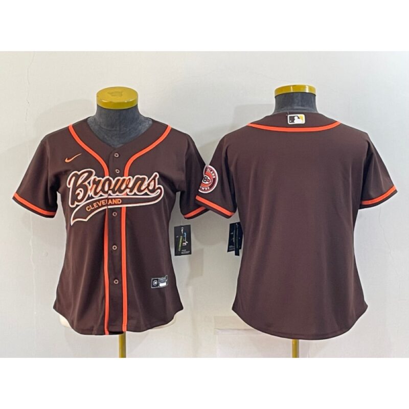 6862697678e8a_1 Women's Cleveland Browns Blank Brown With Patch Cool Base Stitched Baseball Jersey(Run Small)
