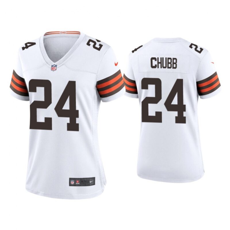 6862698214d40_1 Women's Cleveland Browns #24 Nick Chubb 2020 New White Stitched Jersey(Run Small)