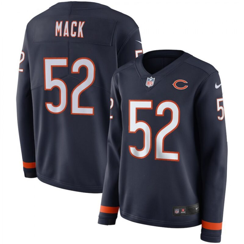 68626a07dc2df_1 Women's Chicago Bears #52 Khalil Mack Navy Therma Long Sleeve Stitched NFL Jersey