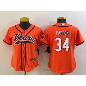 68626a2c4f656_1 Women's Chicago Bears #34 Walter Payton Orange With Patch Cool Base Stitched Baseball Jersey(Run Small)