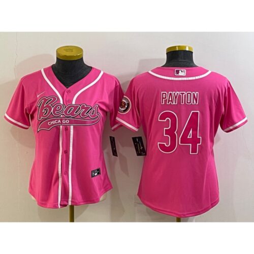 68626a3f10a88_1 Women's Chicago Bears #34 Walter Payton Pink With Patch Cool Base Stitched Baseball Jersey(Run Small)