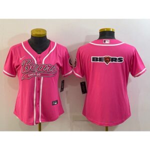 68626a427be53_1 Women's Chicago Bears Pink Team Big Logo With Patch Cool Base Stitched Baseball Jersey(Run Small)