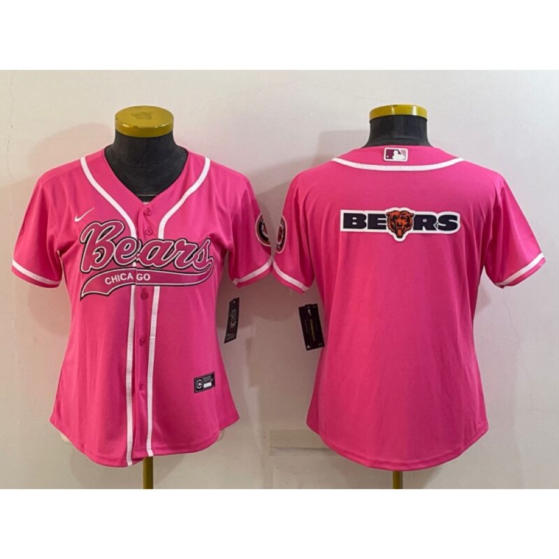 68626a427be53_1 Women's Chicago Bears Pink Team Big Logo With Patch Cool Base Stitched Baseball Jersey(Run Small)