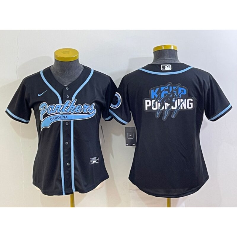 68626a72d5219_1 Women's Carolina Panthers Black Team Big Logo With Patch Cool Base Stitched Baseball Jersey(Run Small)