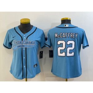 68626a8c284c1_1 Women's Carolina Panthers #22 Christian McCaffrey Blue With Patch Cool Base Stitched Baseball Jersey(Run Small)