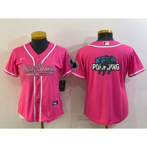 68626aa7e3041_1 Women's Carolina Panthers Pink Team Big Logo With Patch Cool Base Stitched Baseball Jersey(Run Small)