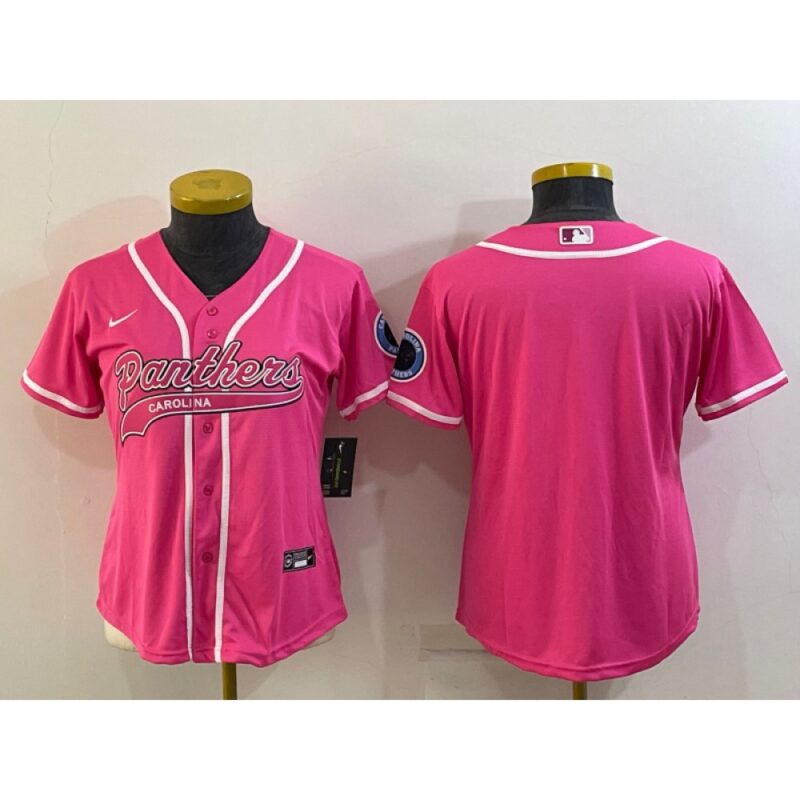 68626aab20408_1 Women's Carolina Panthers Blank Pink With Patch Cool Base Stitched Baseball Jersey(Run Small)