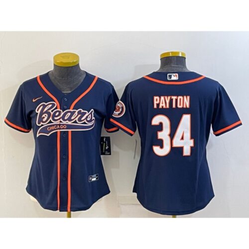 68626ae206b5f_1 Women's Chicago Bears #34 Walter Payton Navy With Patch Cool Base Stitched Baseball Jersey(Run Small)