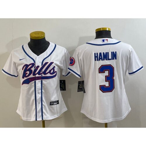 68626b08a423f_1 Women's Buffalo Bills #3 Damar Hamlin White With Patch Cool Base Stitched Baseball Jersey(Run Small)