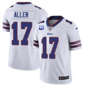 68626b159144c_1 Women's Buffalo Bills #17 Josh Allen White With C Patch Stitched Jersey(Run Small)