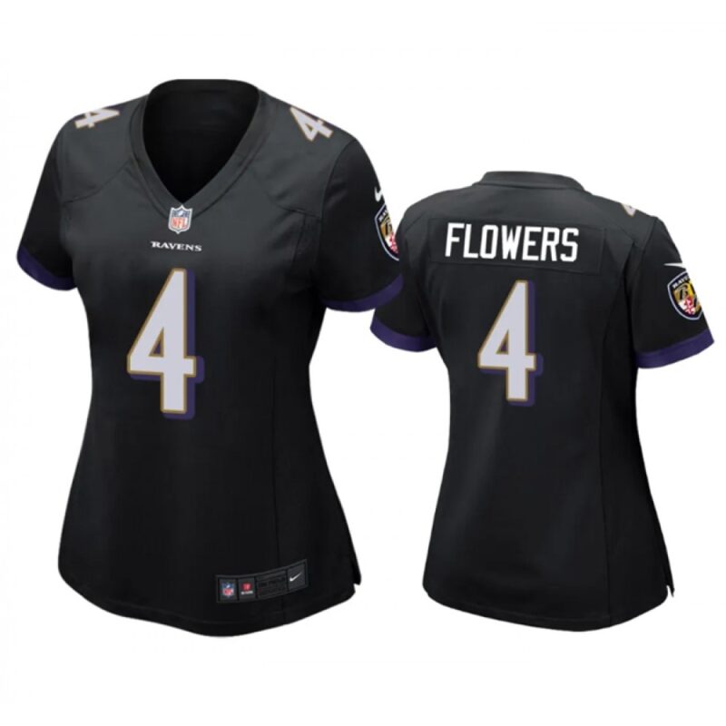 68626b3f5cc28_1 Women's Baltimore Ravens #4 Zay Flowers Black Football Jersey(Run Small)