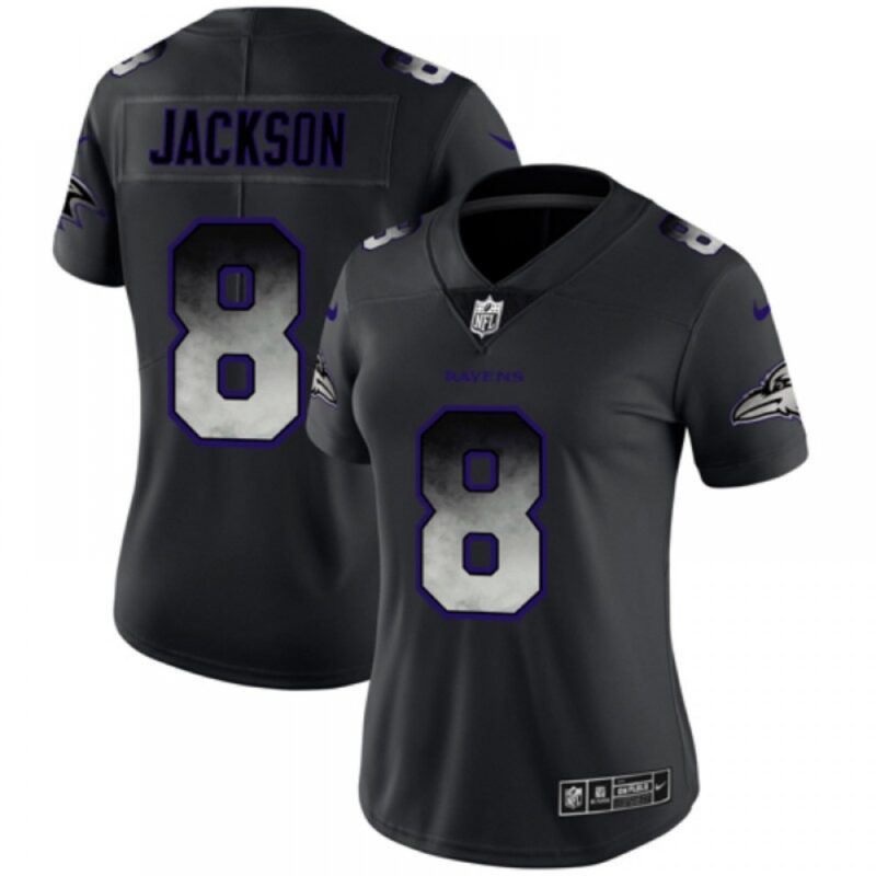 68626b5c777e0_1 Women's Baltimore Ravens #8 Lamar Jackson Black 2019 Smoke Fashion Limited Stitched NFL Jersey(Run Small)