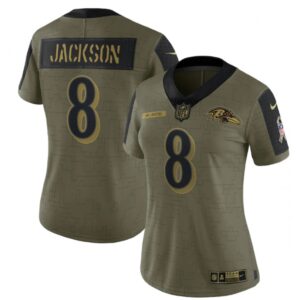 68626b6fa62b4_1 Women's Baltimore Ravens #8 Lamar Jackson 2021 Olive Salute To Service Limited Stitched Jersey(Run Small)