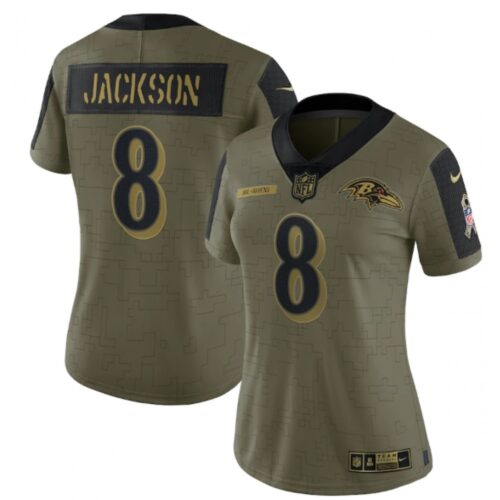 68626b6fa62b4_1 Women's Baltimore Ravens #8 Lamar Jackson 2021 Olive Salute To Service Limited Stitched Jersey(Run Small)