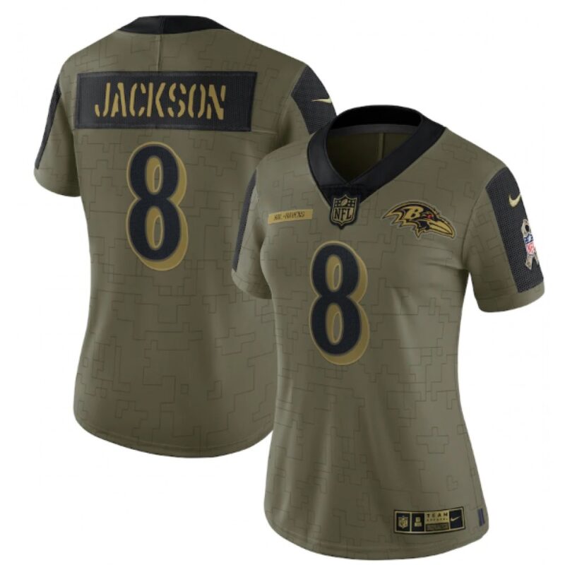 68626b6fa62b4_1 Women's Baltimore Ravens #8 Lamar Jackson 2021 Olive Salute To Service Limited Stitched Jersey(Run Small)