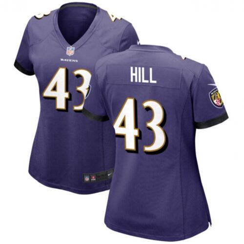 68626b7f16d4d_1 Women's Baltimore Ravens #43 Justice Hill Purple Football Jersey(Run Small)