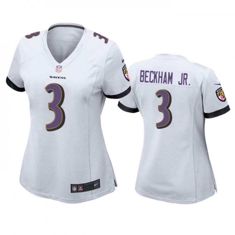 68626b9244c57_1 Women's Baltimore Ravens #3 Odell Beckham Jr. White Football Jersey(Run Small)