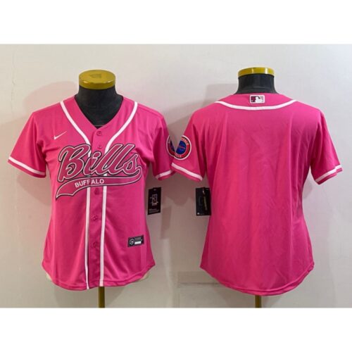 68626be274beb_1 Women's Buffalo Bills Blank Pink With Patch Cool Base Stitched Baseball Jersey(Run Small)
